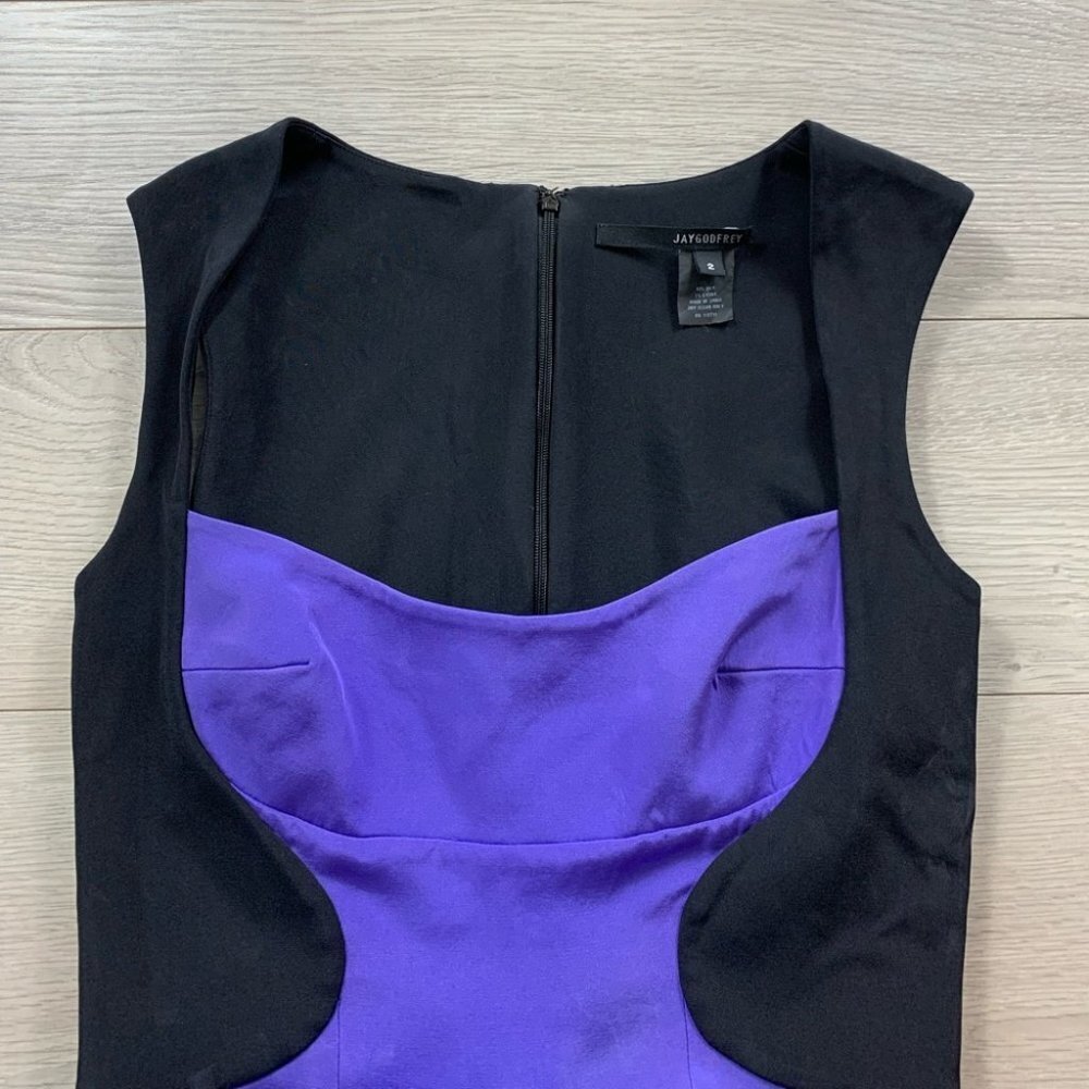 Jay Godfrey Black Purple Silk Sheath Cocktail Dress - Picture 6 of 11